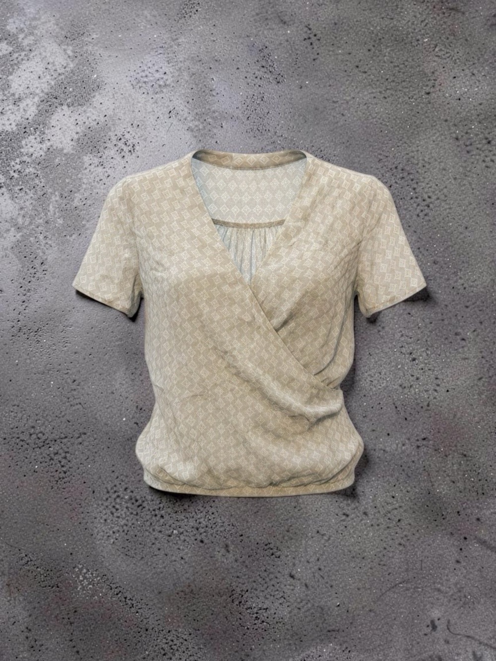 Banana Republic Light Beige Short Sleeve Faux-Wrap Blouse